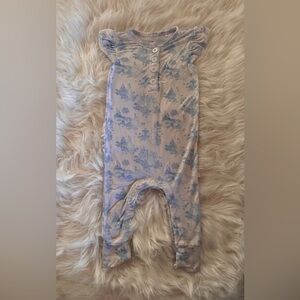 GUC Little Snuggles Blue Princess Rose Toile - Bamboo Flutter Sleeve  Romper 2T